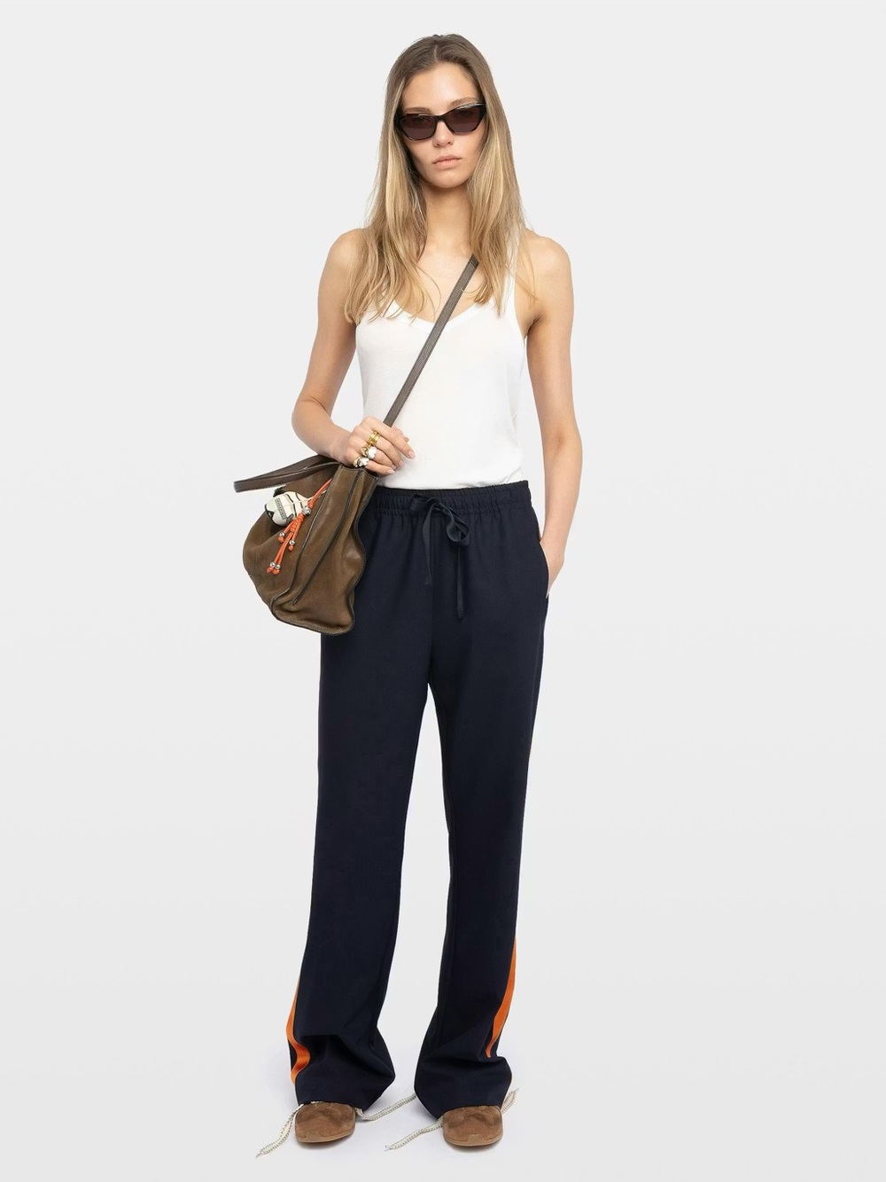 Zadig & Voltaire Navy Pull-On Track Pants with Orange Side Panels